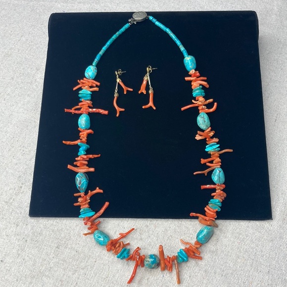 Turquoise And Red Branch Coral Set - Picture 1 of 10